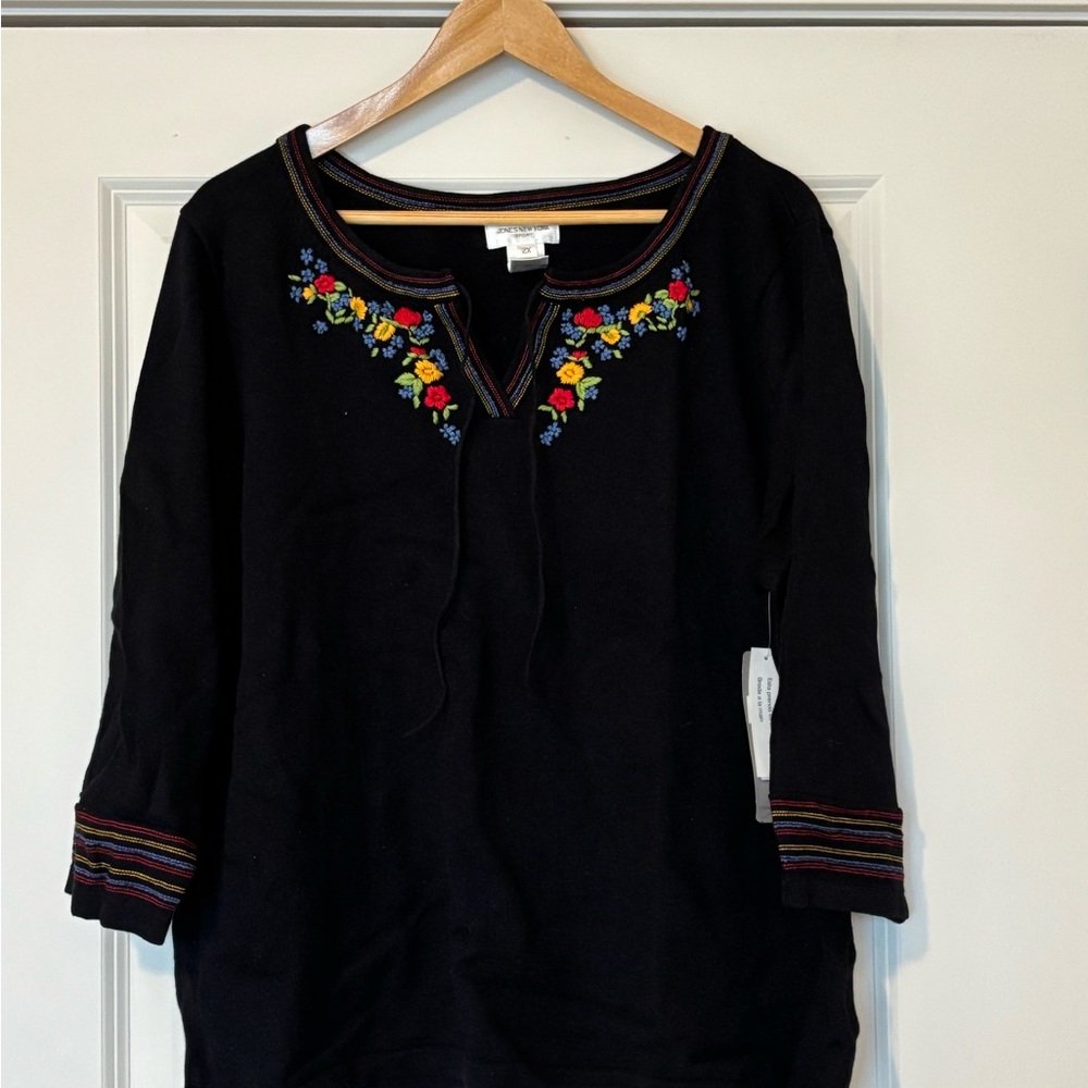 Embroidered Black Women's Top